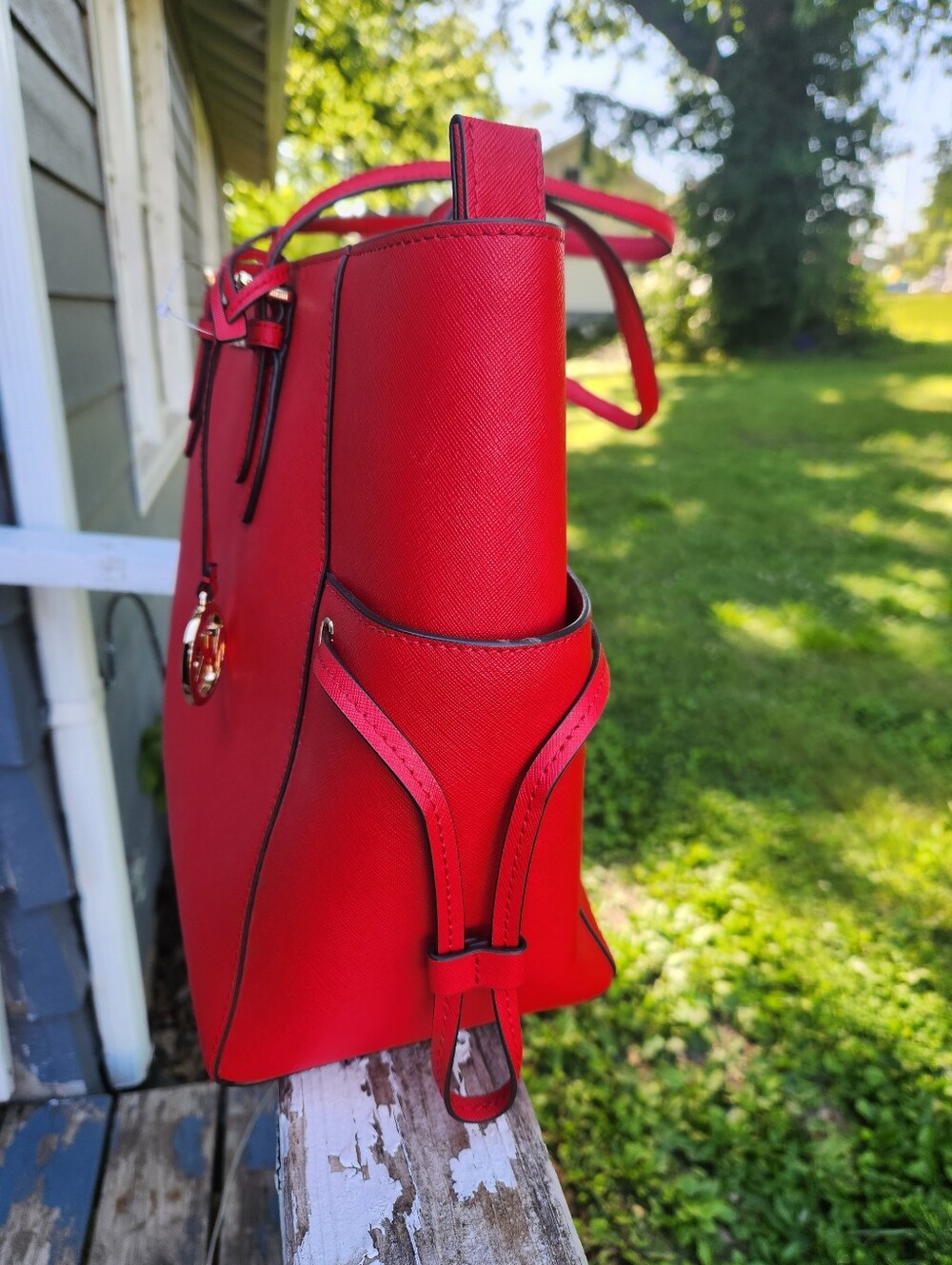 Michael Kors Red Saffiano Leather Tote - Picture 5 of 12